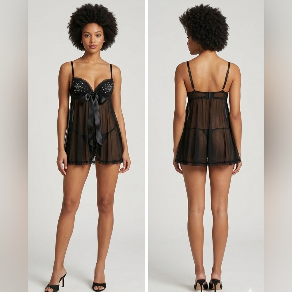 Victoria's Secret Sexy Little Things Black Sheer Chemise